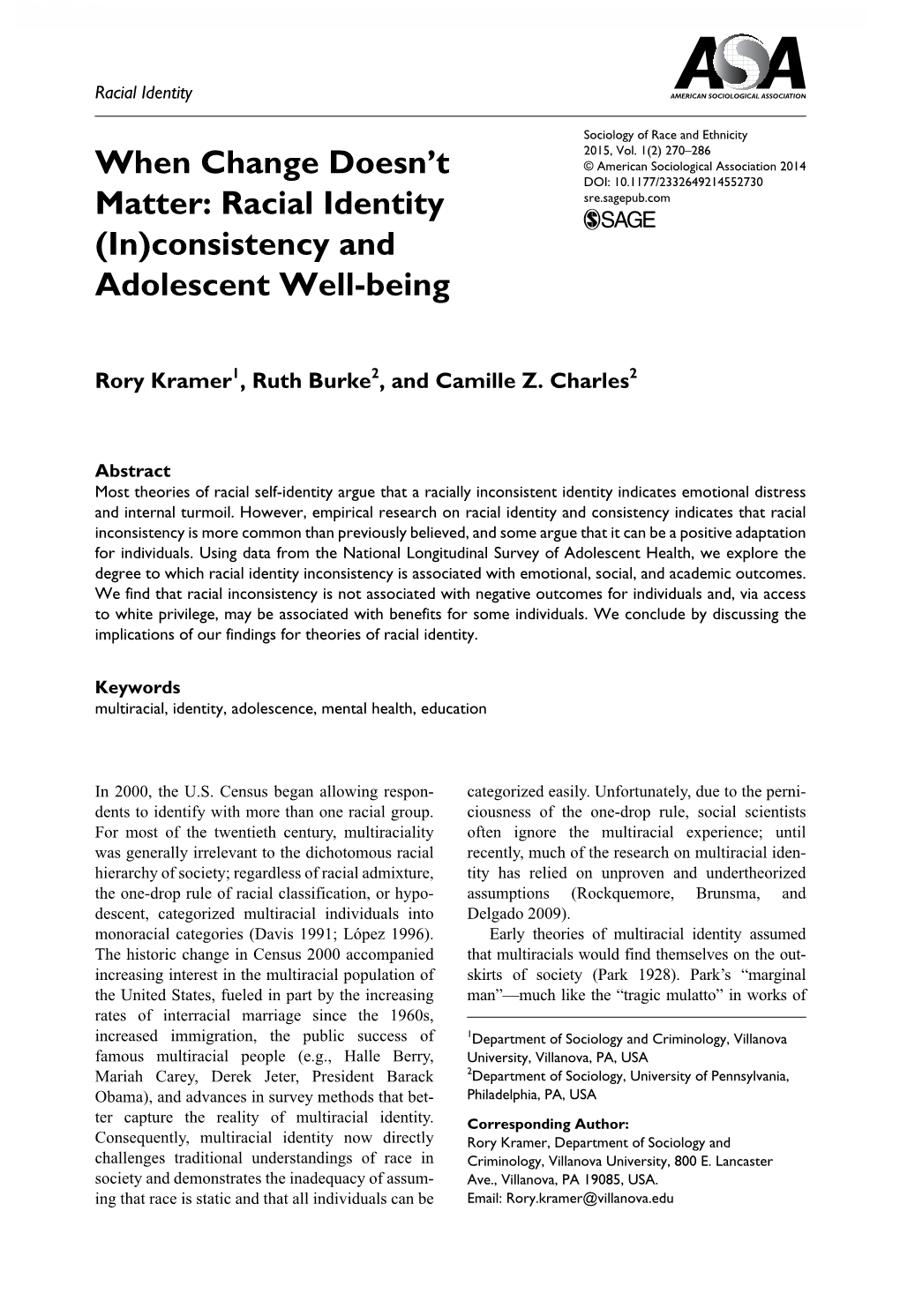 Racial Identity (In)Consistency and Adolescent Well-Being