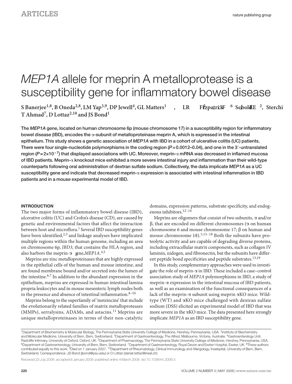 MEP1A Allele for Meprin a Metalloprotease Is a Susceptibility Gene for Inflammatory Bowel Disease