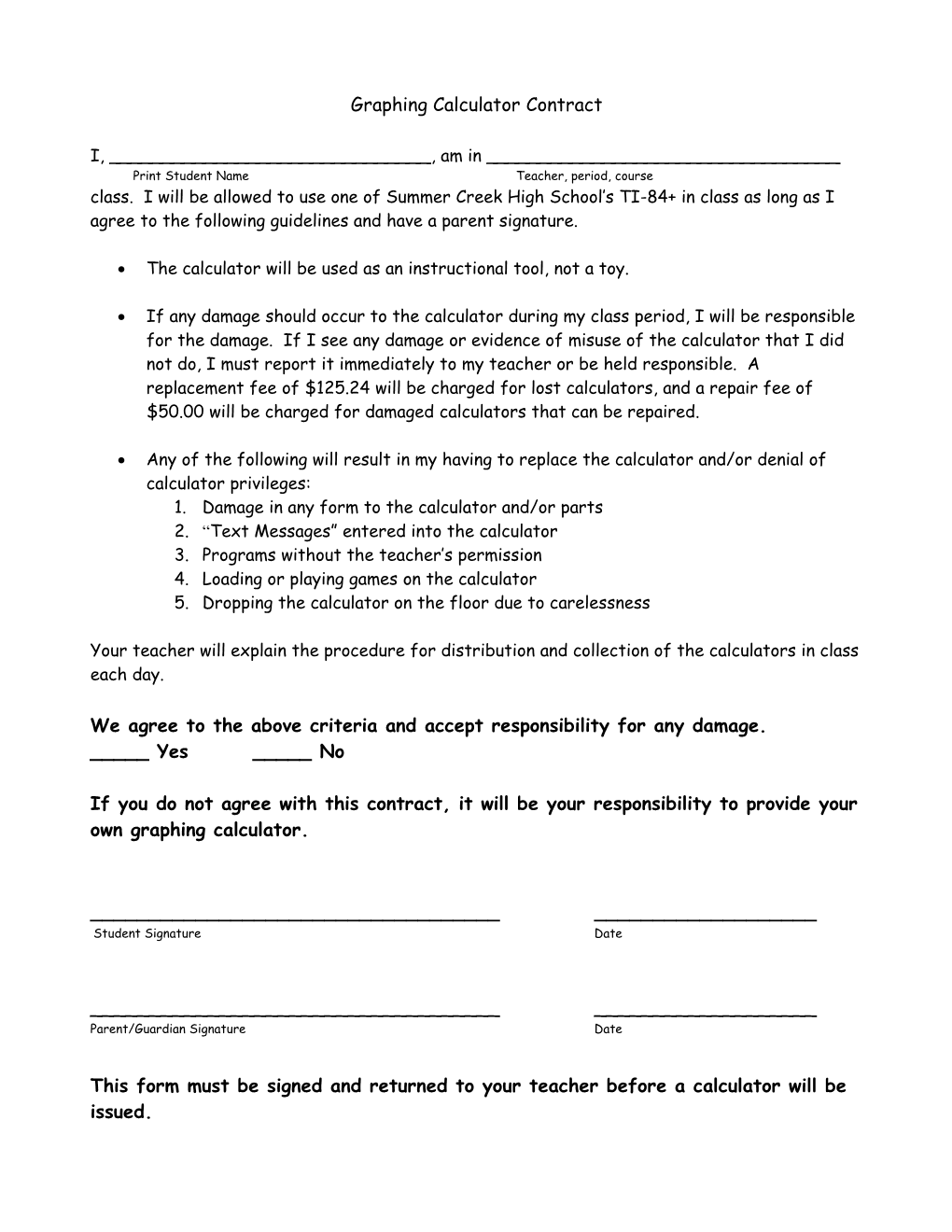 Graphing Calculator Contract