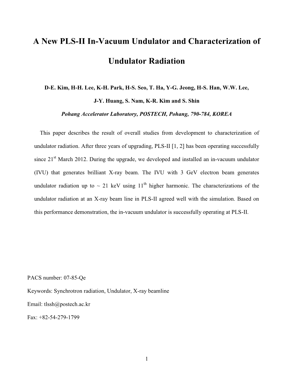 A New PLS-II In-Vacuum Undulator and Characterization Of