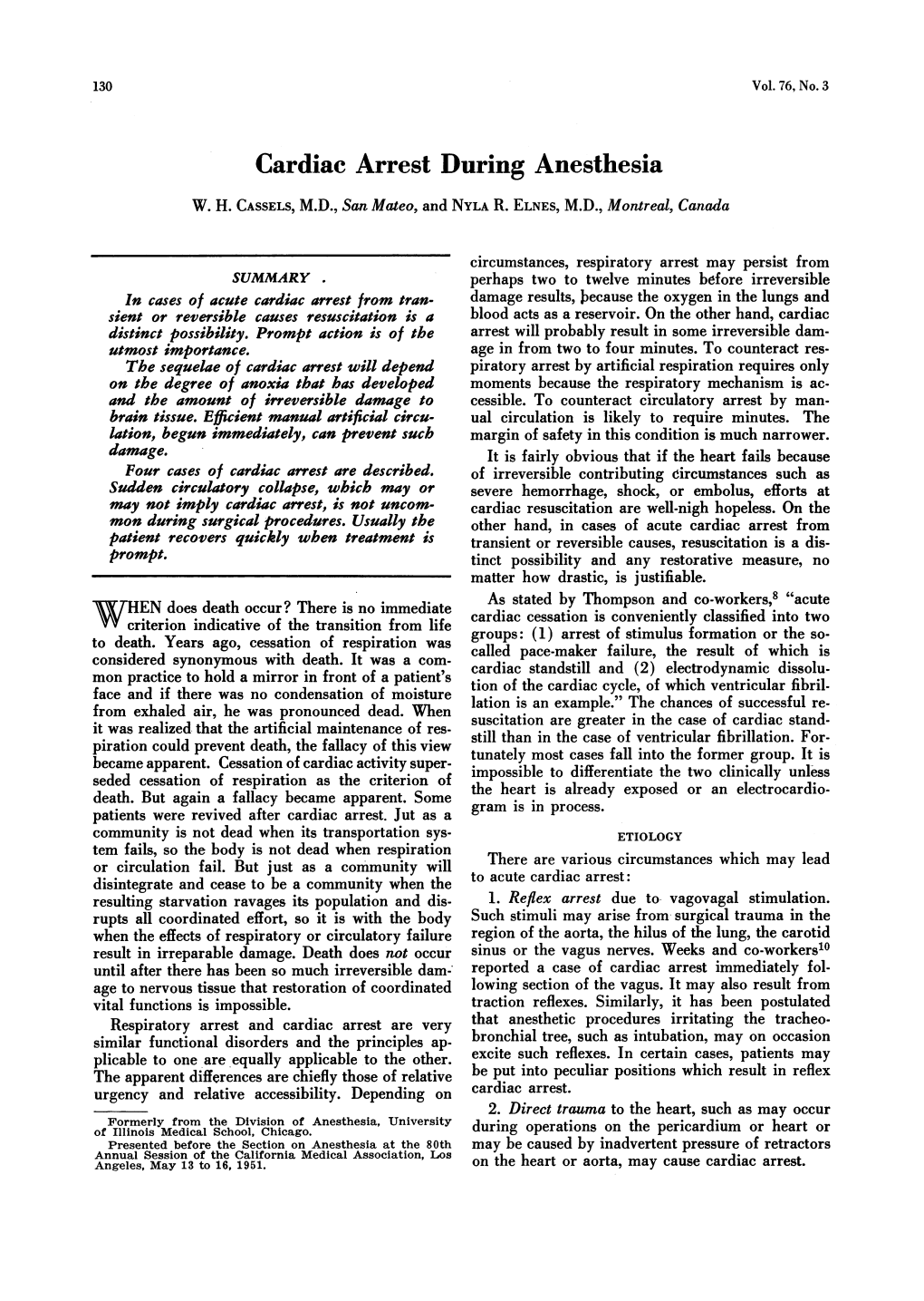 Cardiac Arrest During Anesthesia W