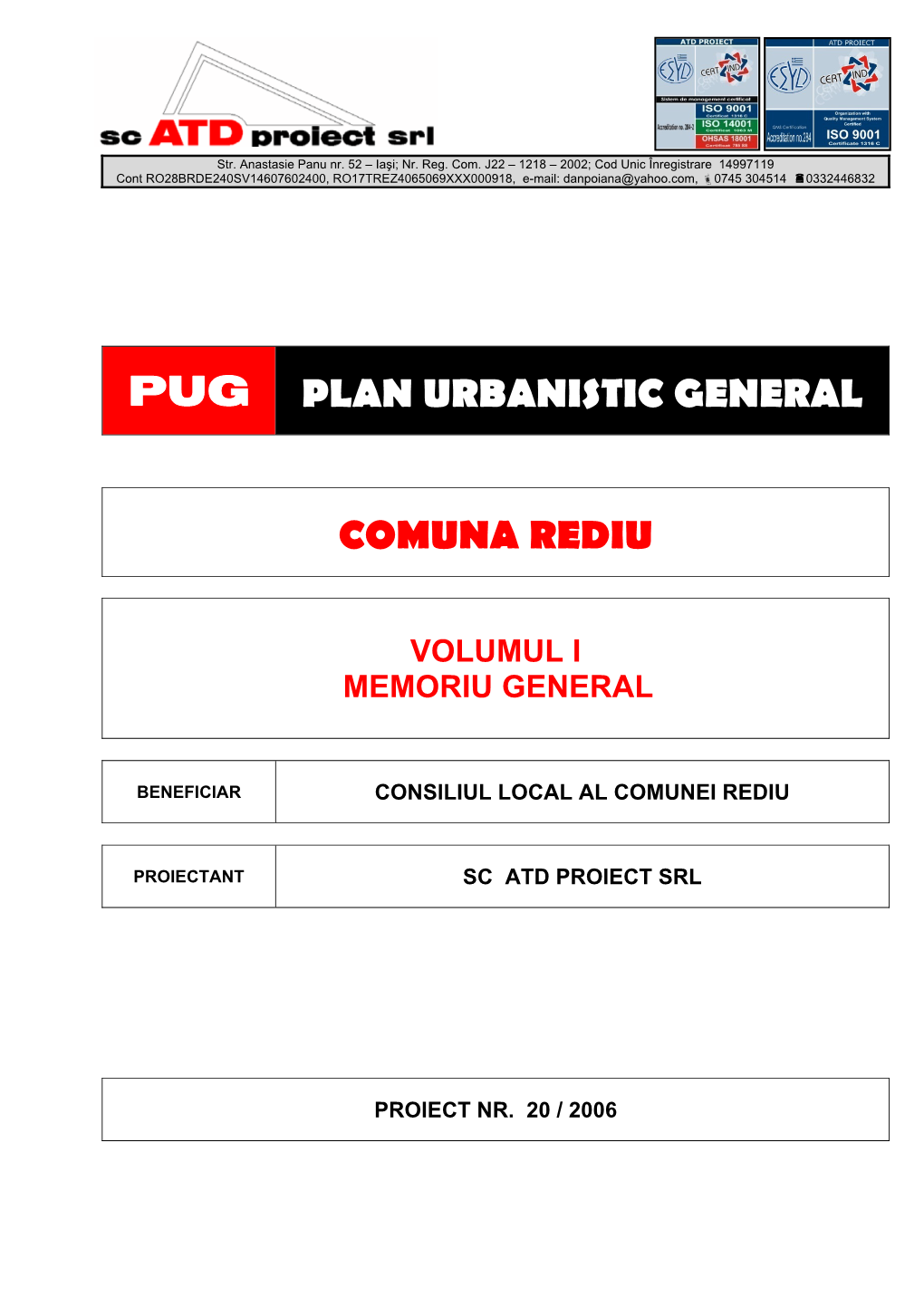 Comuna Rediu Pug Plan Urbanistic General