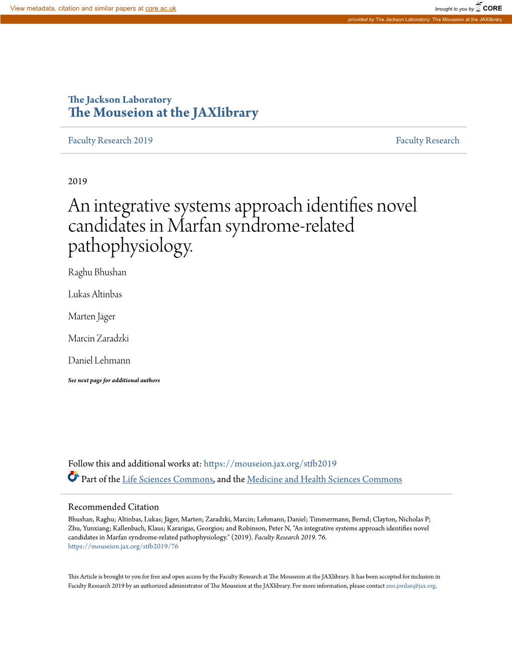 An Integrative Systems Approach Identifies Novel Candidates in Marfan Syndrome-Related Pathophysiology