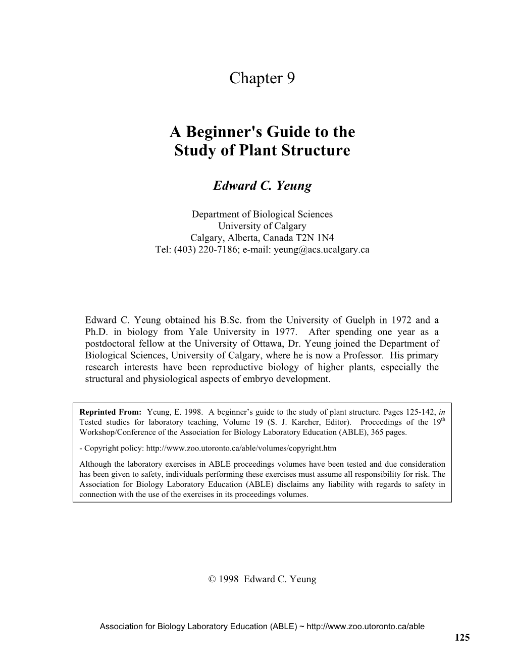 Chapter 9 a Beginner's Guide to the Study of Plant Structure