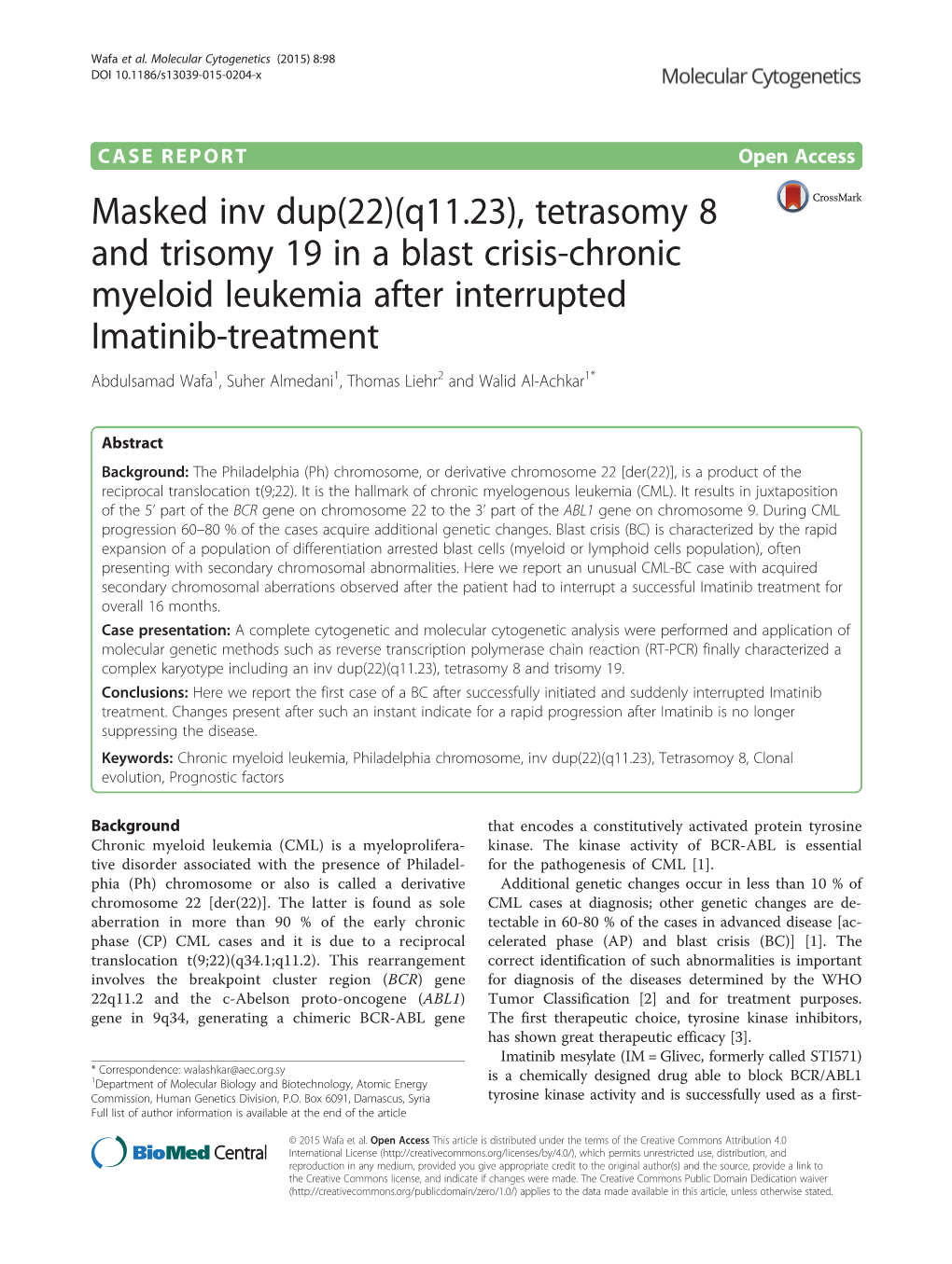 (Q11.23), Tetrasomy 8 and Trisomy 19 in a Blast Crisis-Chronic