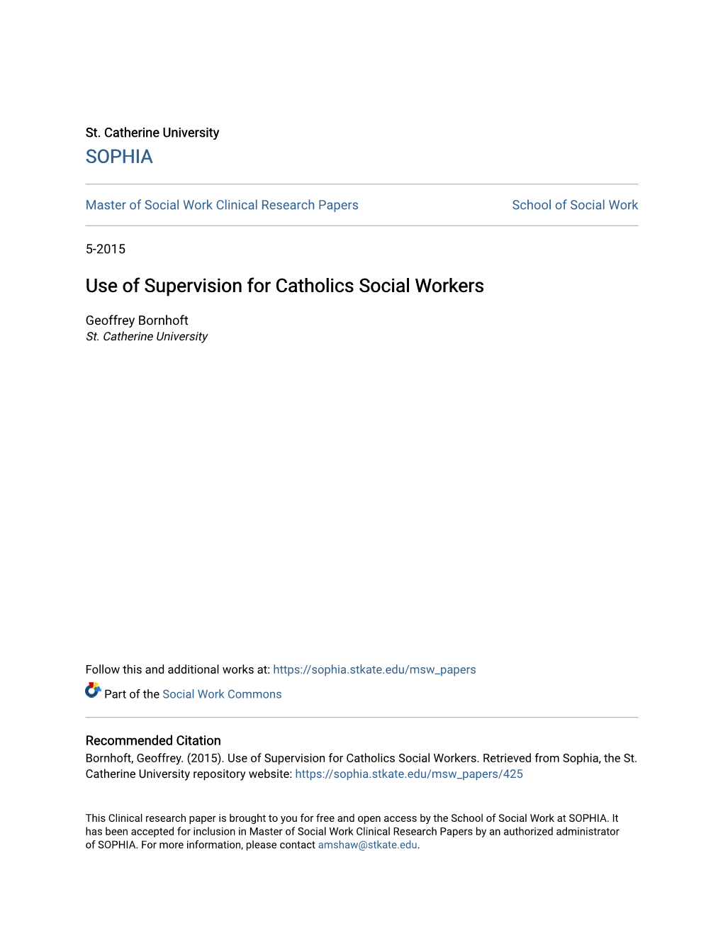 Use of Supervision for Catholics Social Workers