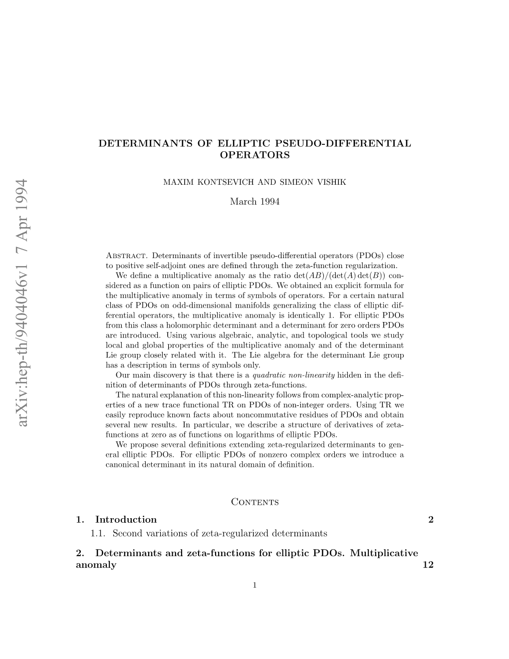 Determinants of Elliptic Pseudo-Differential Operators 3
