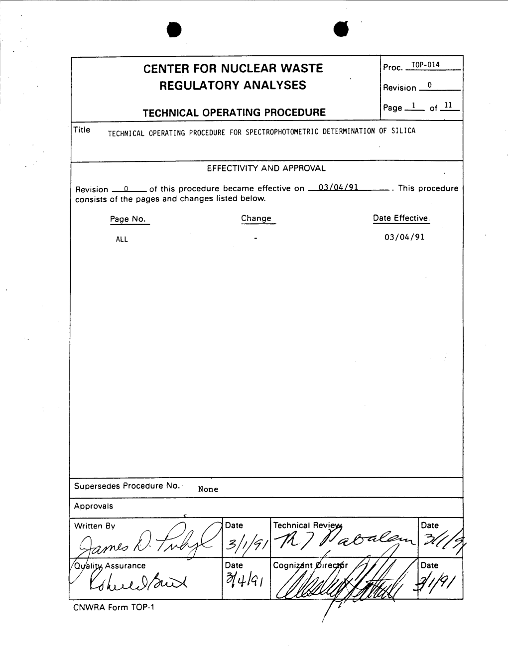 TOP-014, Technical Operating Procedure for Spectrophotometric