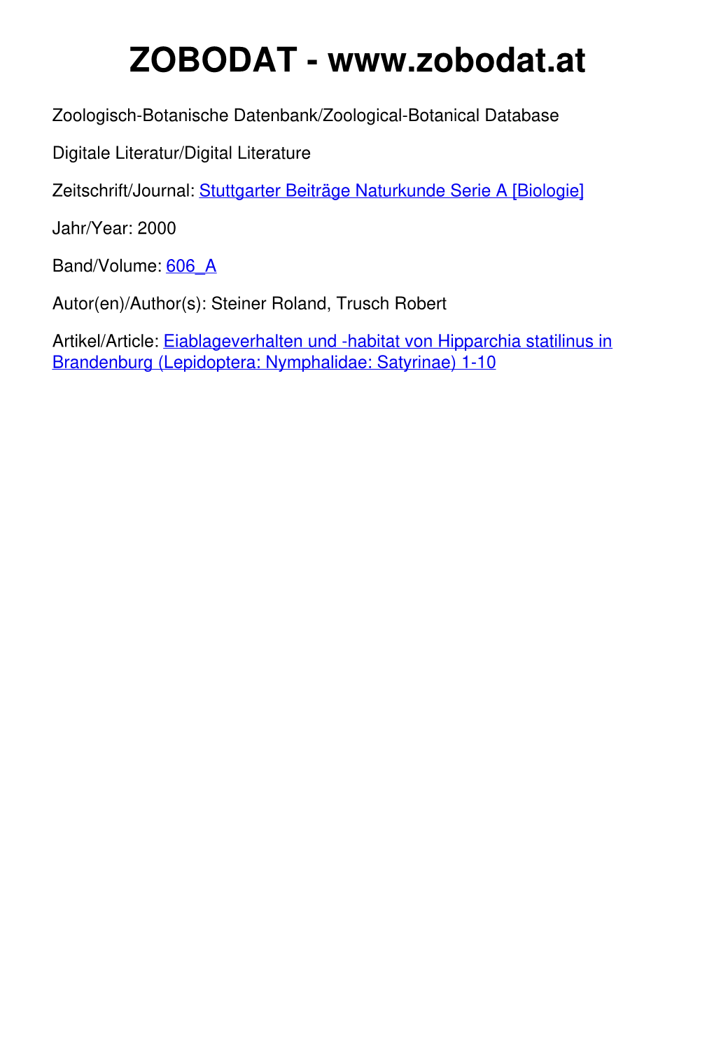 Stuttgarter Beiträge Zur Naturkunde Serie a (Biologie)