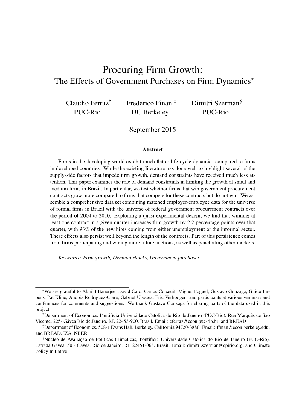 Procuring Firm Growth: the Effects of Government Purchases on Firm Dynamics∗