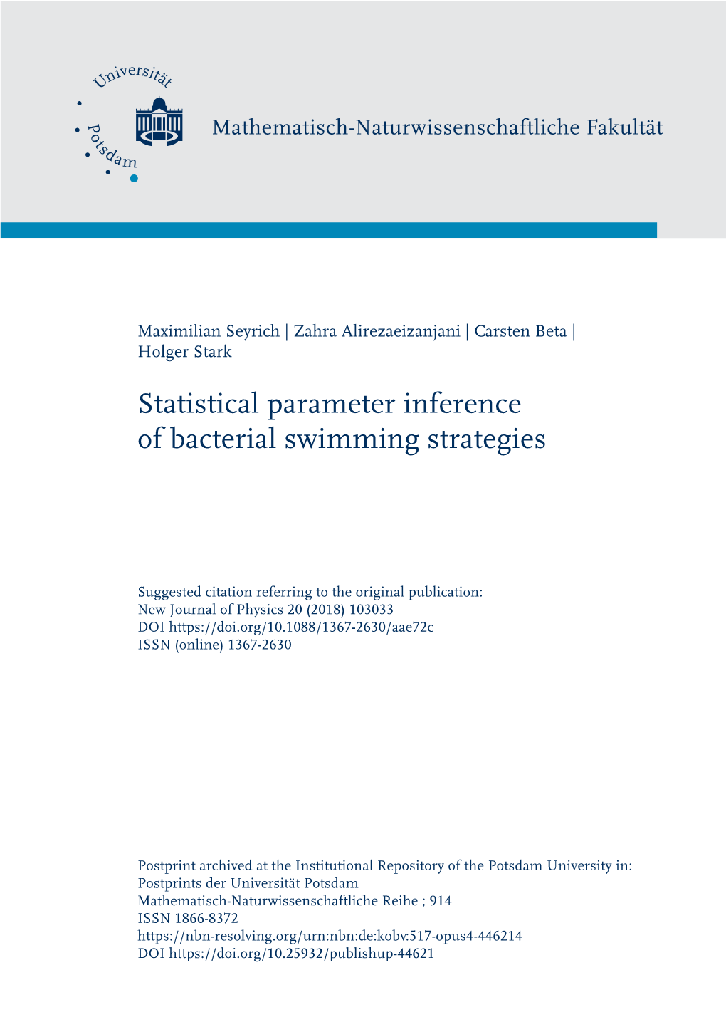 Statistical Parameter Inference of Bacterial Swimming Strategies