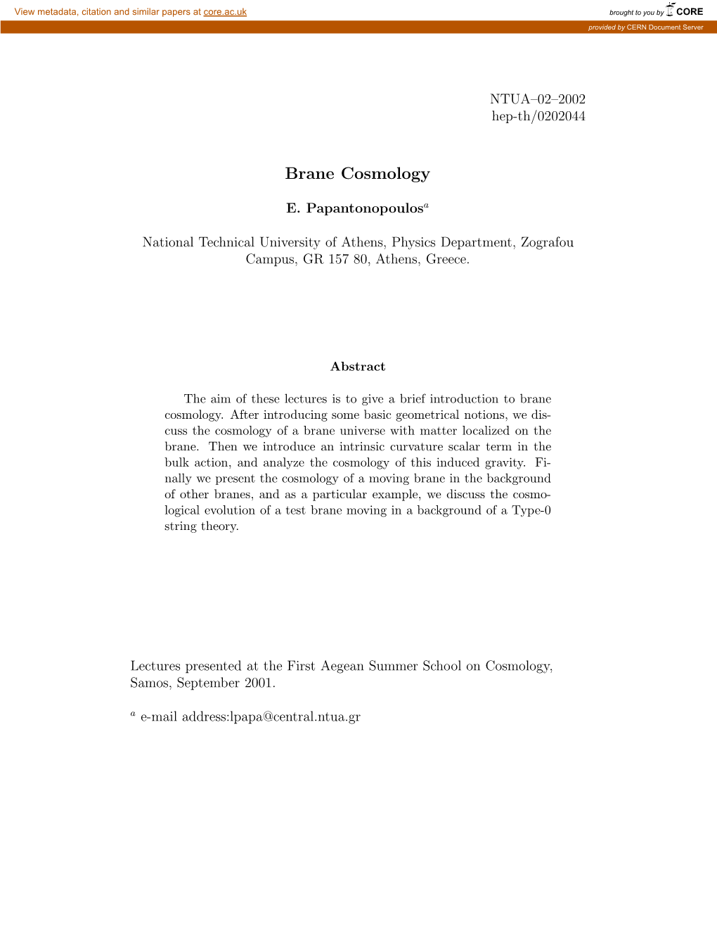 Brane Cosmology