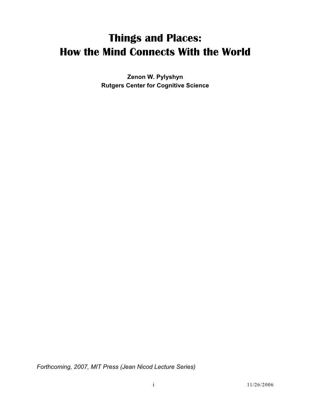 Things and Places: How the Mind Connects with the World