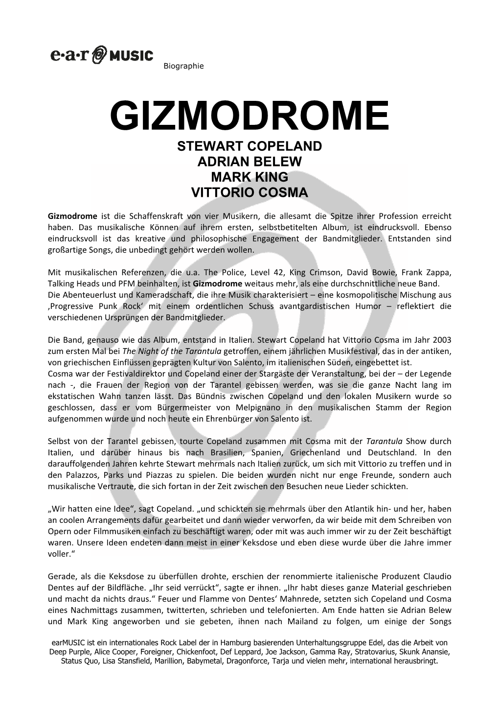 Gizmodrome Stewart Copeland Adrian Belew Mark King Vittorio Cosma