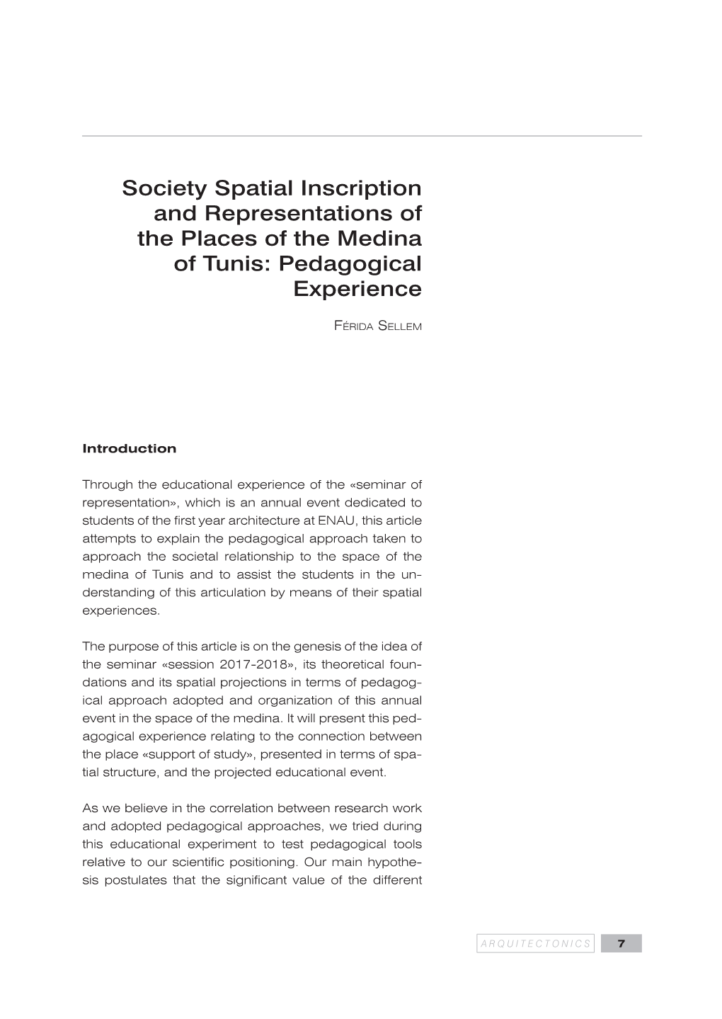 Society Spatial Inscription and Representations of the Places of the Medina of Tunis: Pedagogical Experience