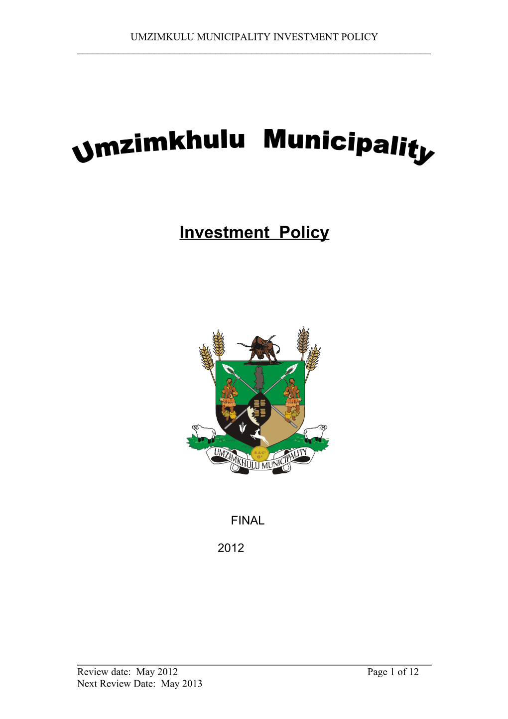 Umzimkulu Municipality Investment Policy