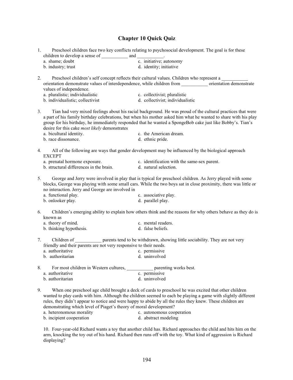 Chapter 10 Quick Quiz