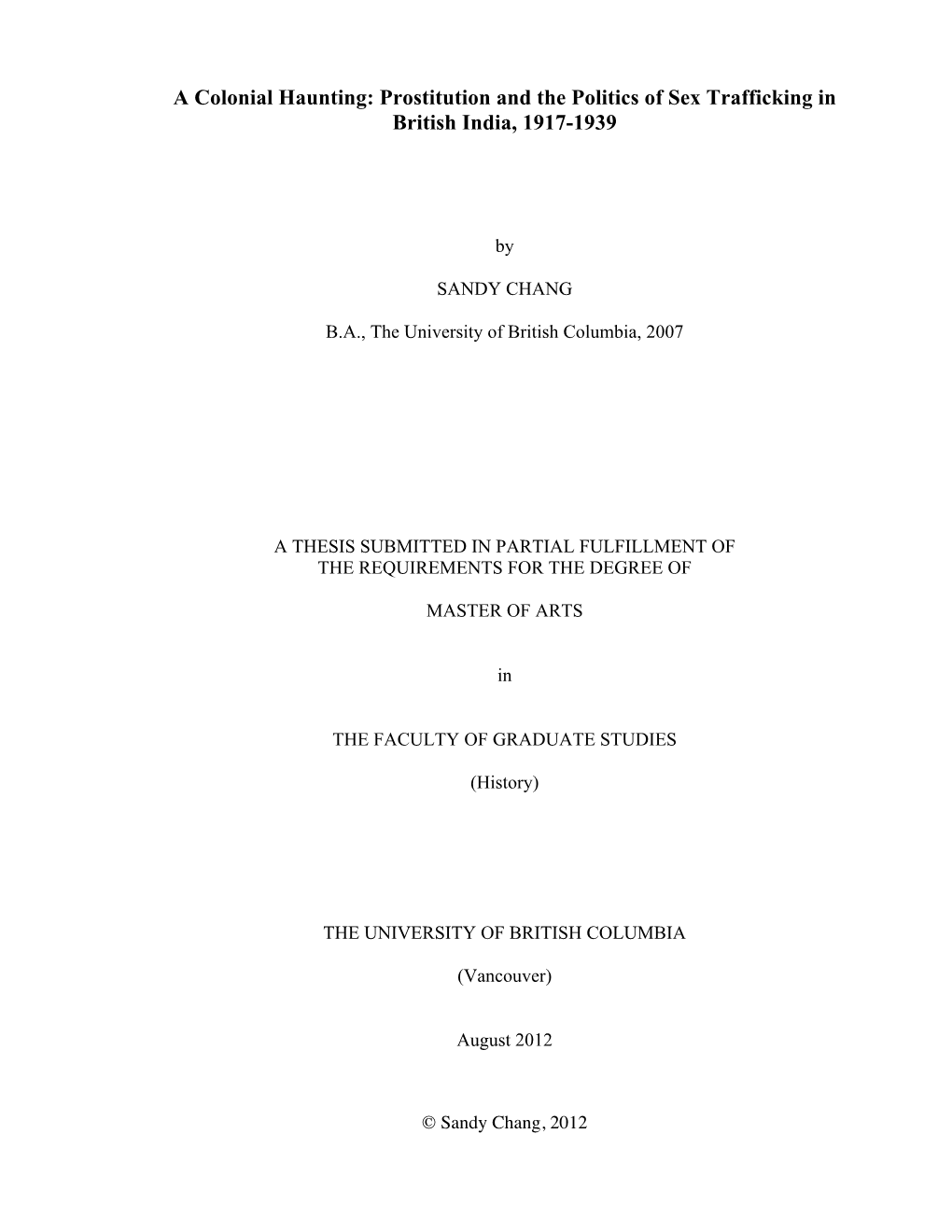 Prostitution and the Politics of Sex Trafficking in British India, 1917-1939