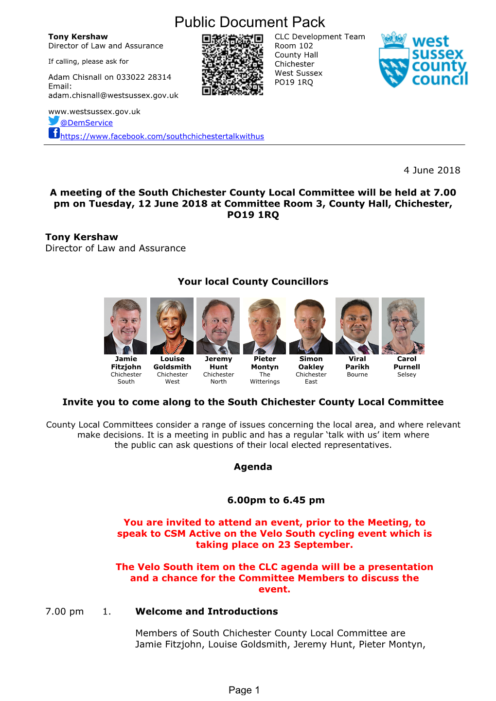 (Public Pack)Agenda Document for South Chichester County Local