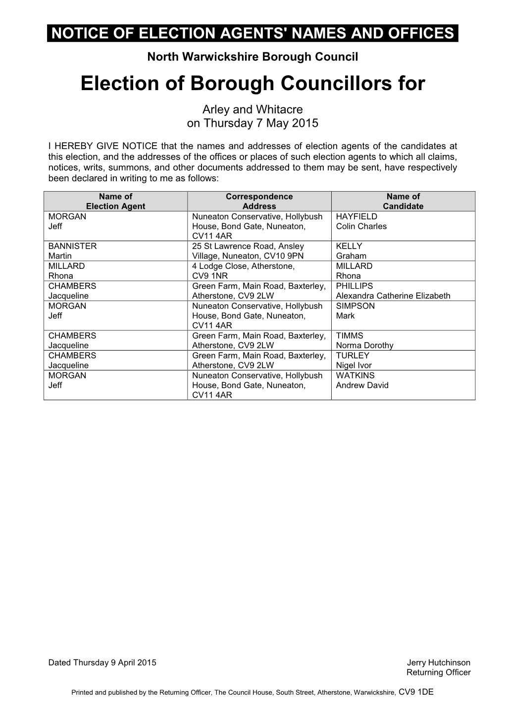 Election of Borough Councillors For