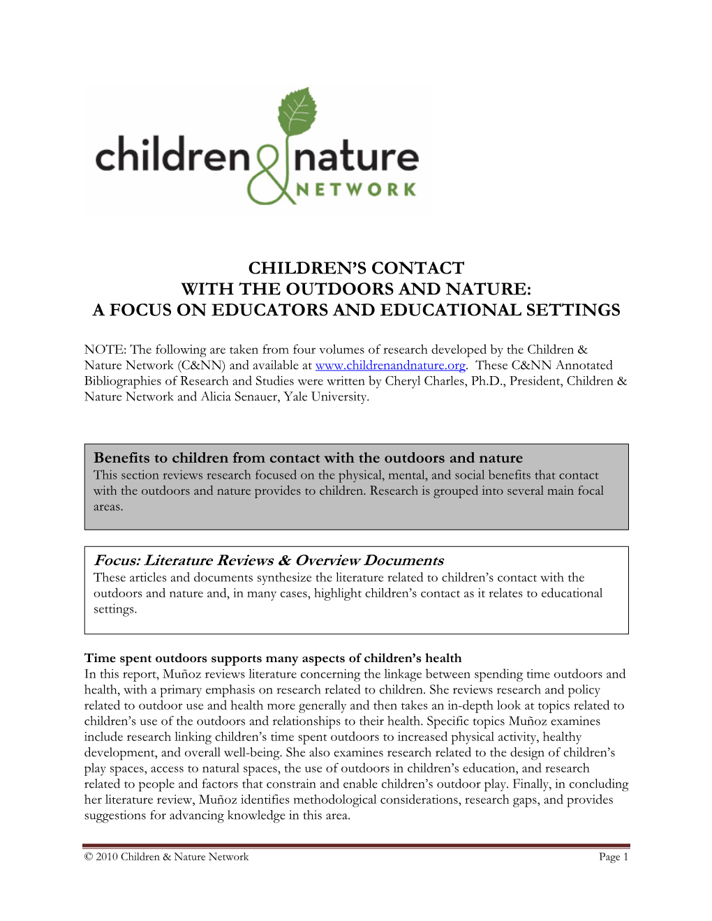 Children's Contact with the Outdoors and Nature: a Focus on Educators