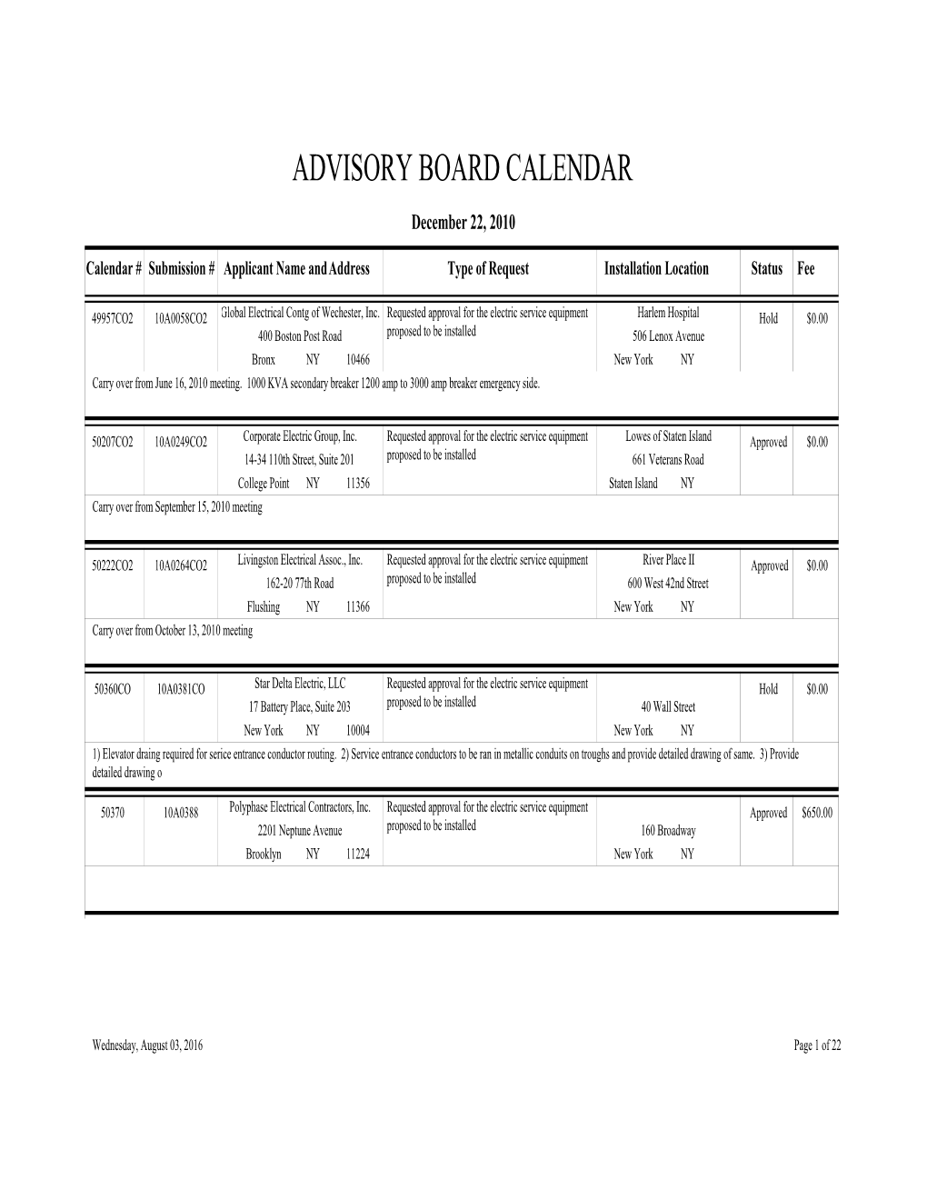 Advisory Board Calendar