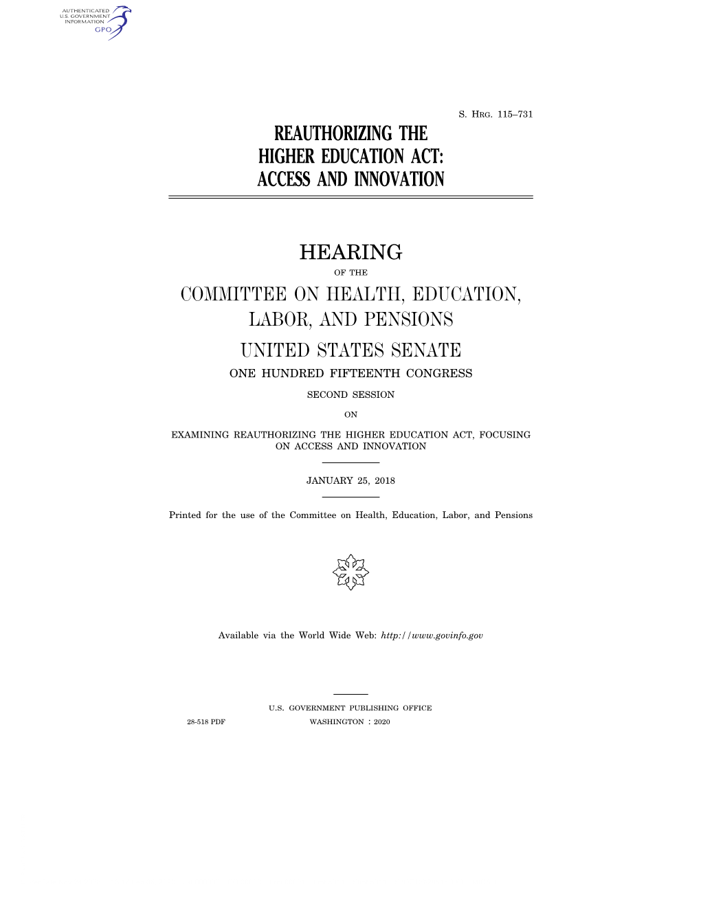 Reauthorizing the Higher Education Act: Access and Innovation Hearing