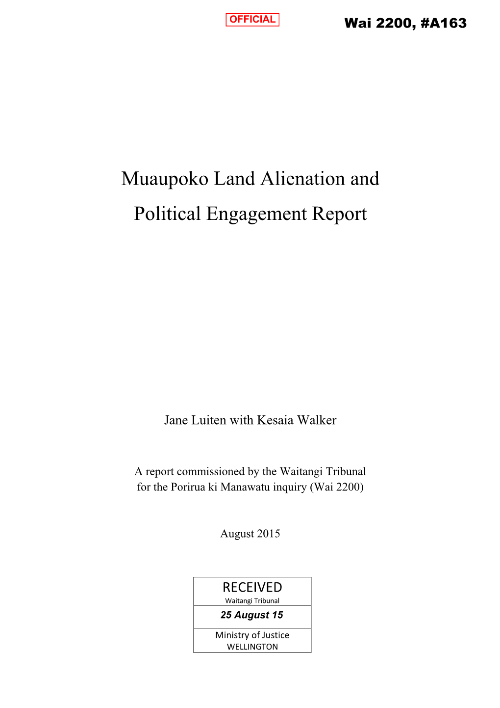 Muaupoko Land Alienation and Political Engagement Report