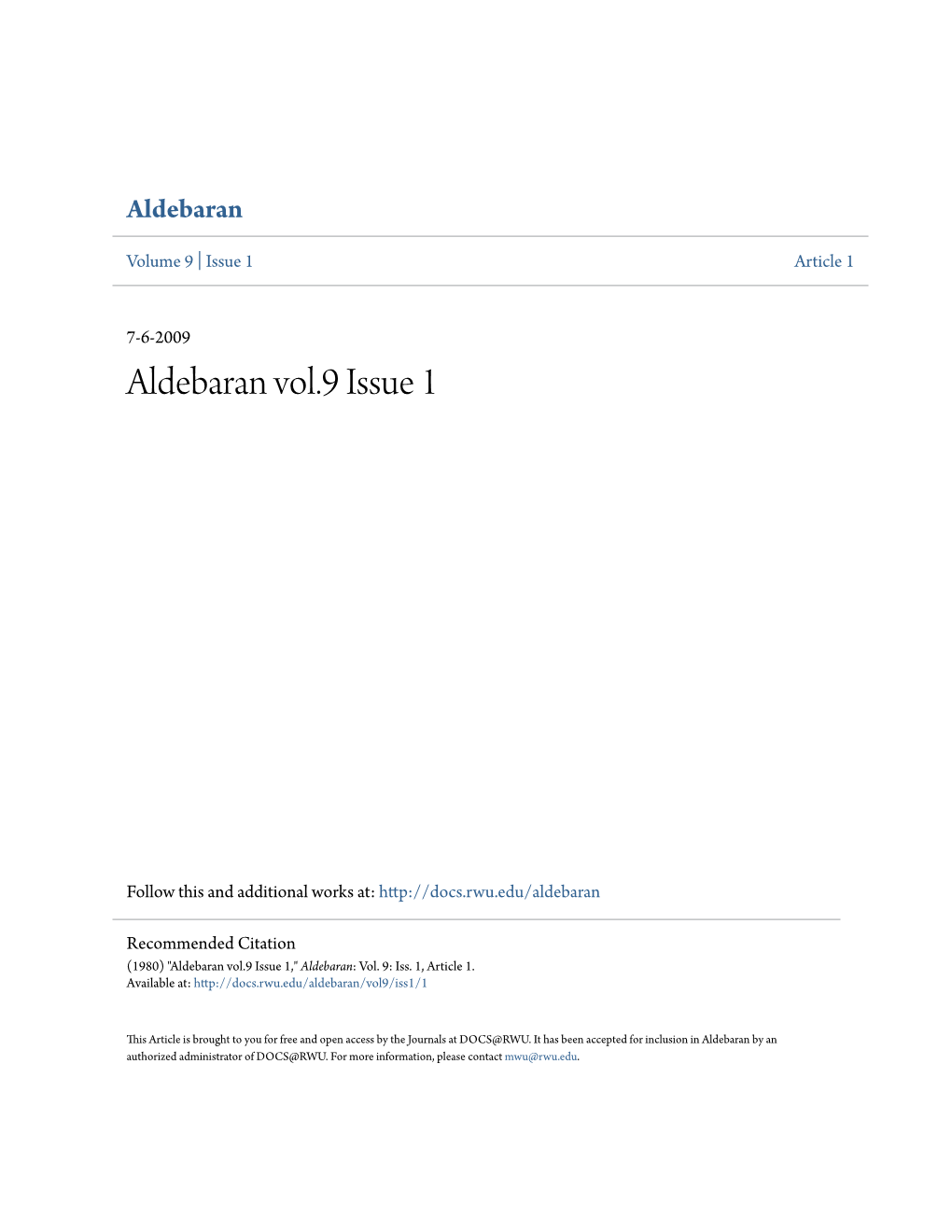Aldebaran Vol.9 Issue 1