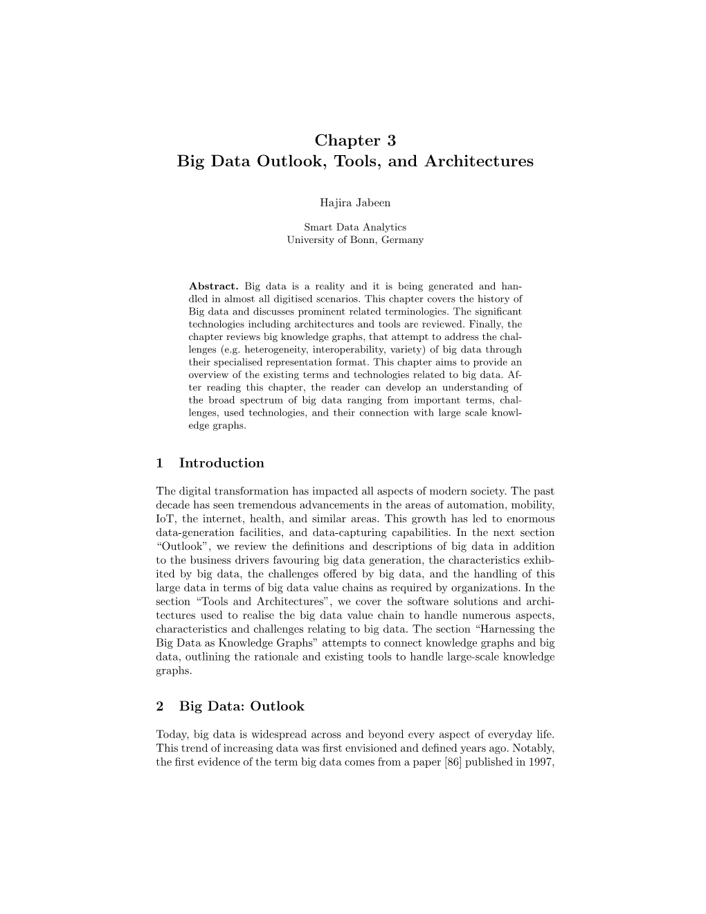 Chapter 3 Big Data Outlook, Tools, and Architectures (Hajira Jabeen)