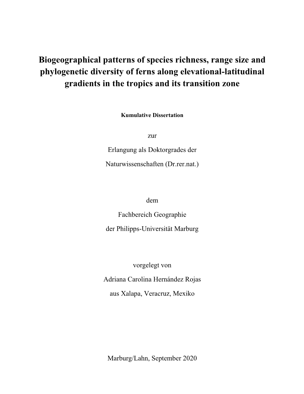 Biogeographical Patterns of Species Richness, Range Size And