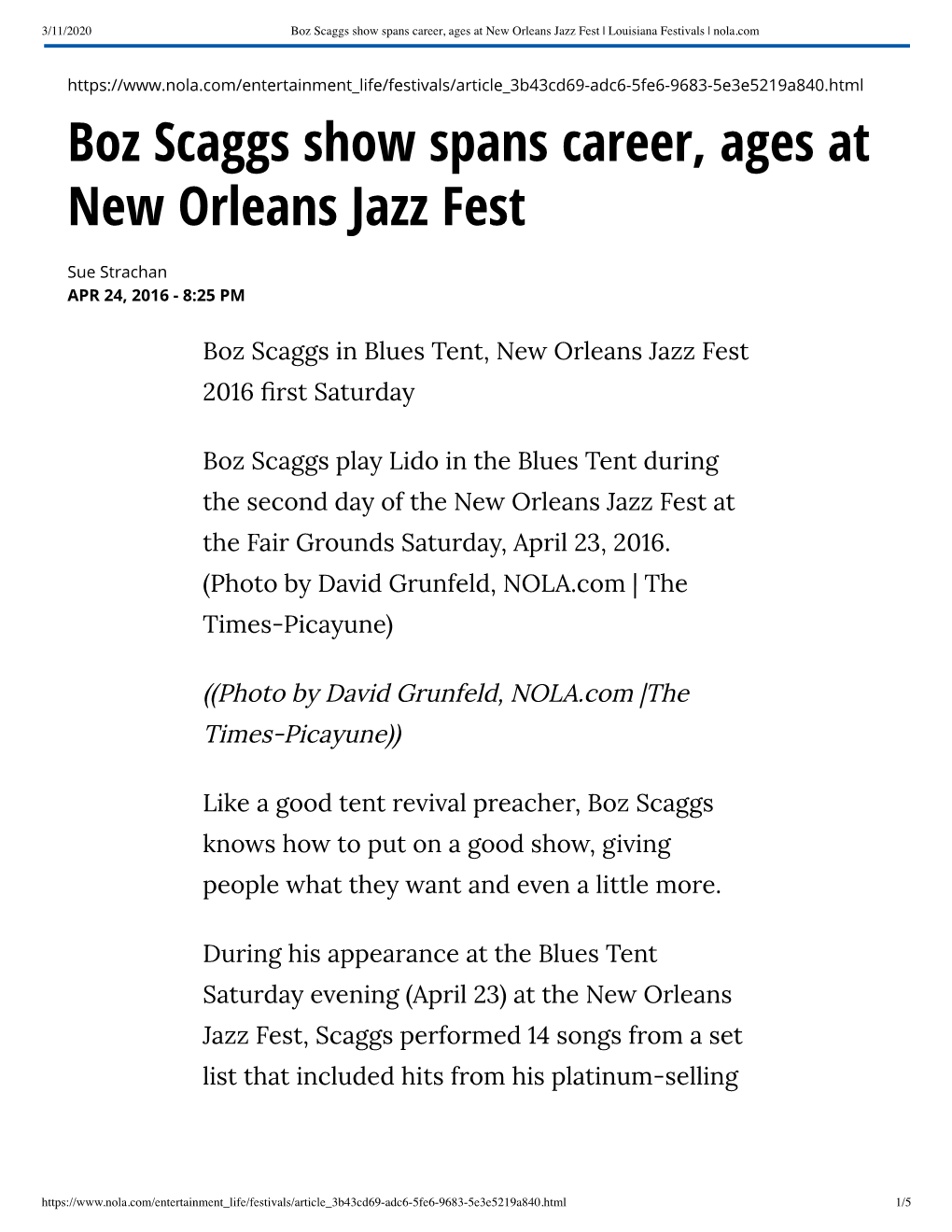 Boz Scaggs Show Spans Career, Ages at New Orleans Jazz Fest | Louisiana Festivals | Nola.Com