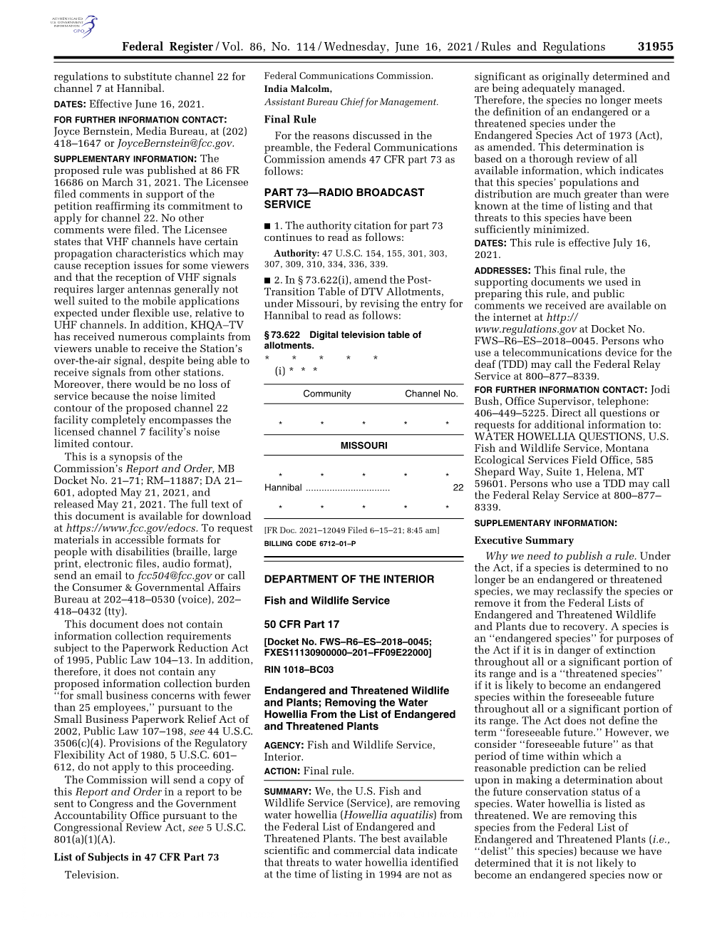 Federal Register/Vol. 86, No. 114/Wednesday, June 16, 2021