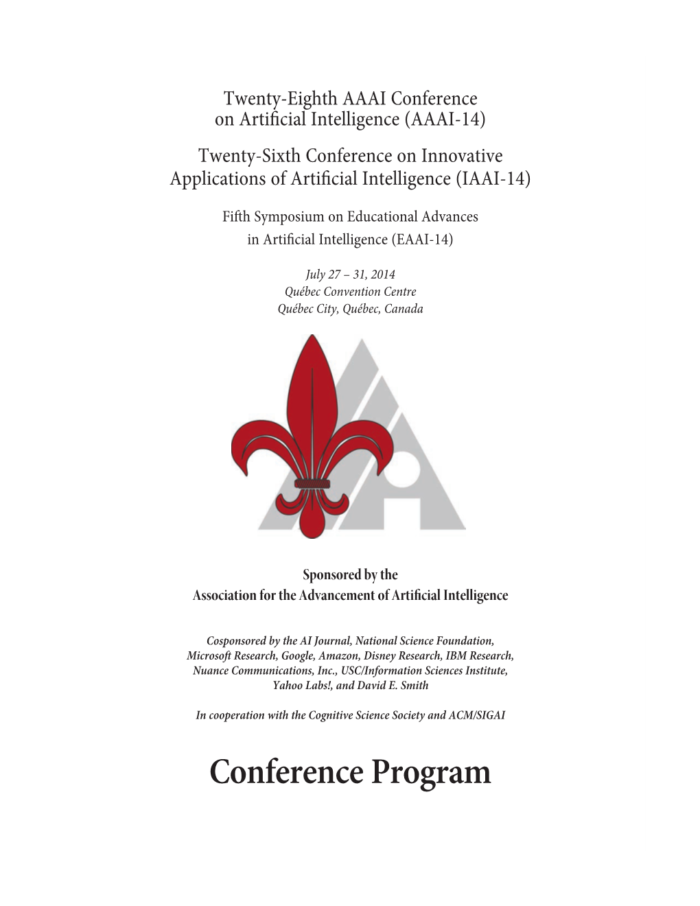 Conference Program Contents AAAI-14 Conference Committee