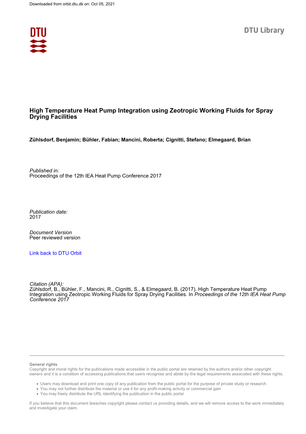 High Temperature Heat Pump Integration Using Zeotropic Working Fluids for Spray Drying Facilities