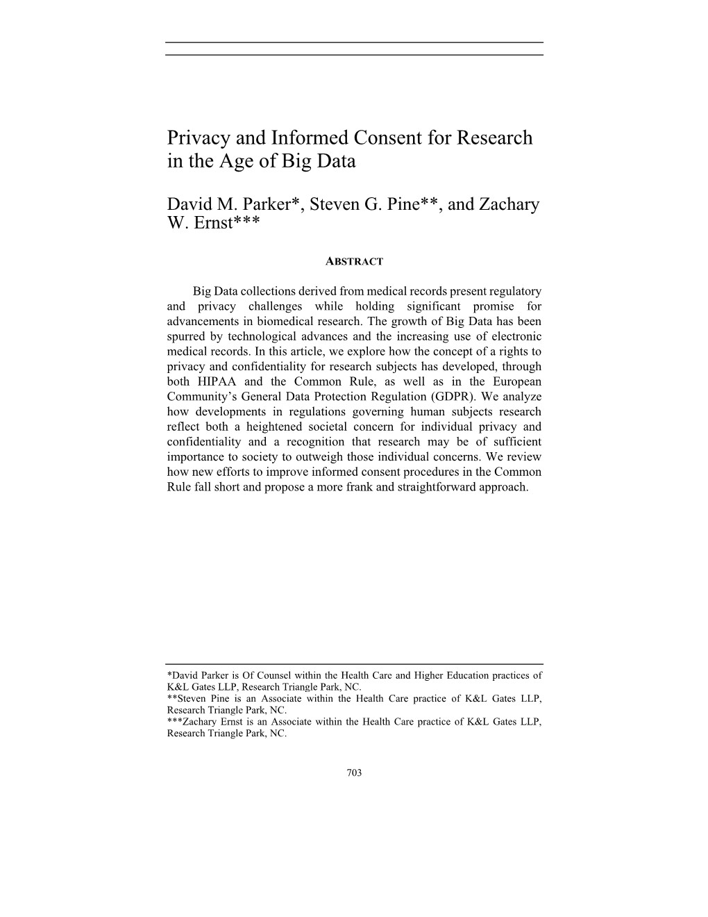 Privacy and Informed Consent for Research in the Age of Big Data