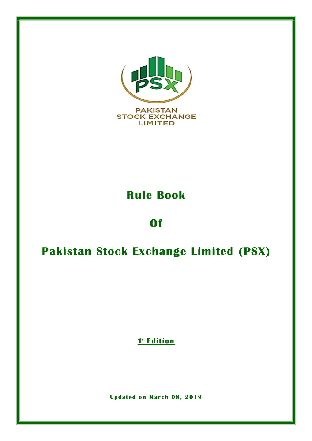 Rule Book of Pakistan Stock Exchange Limited (PSX)