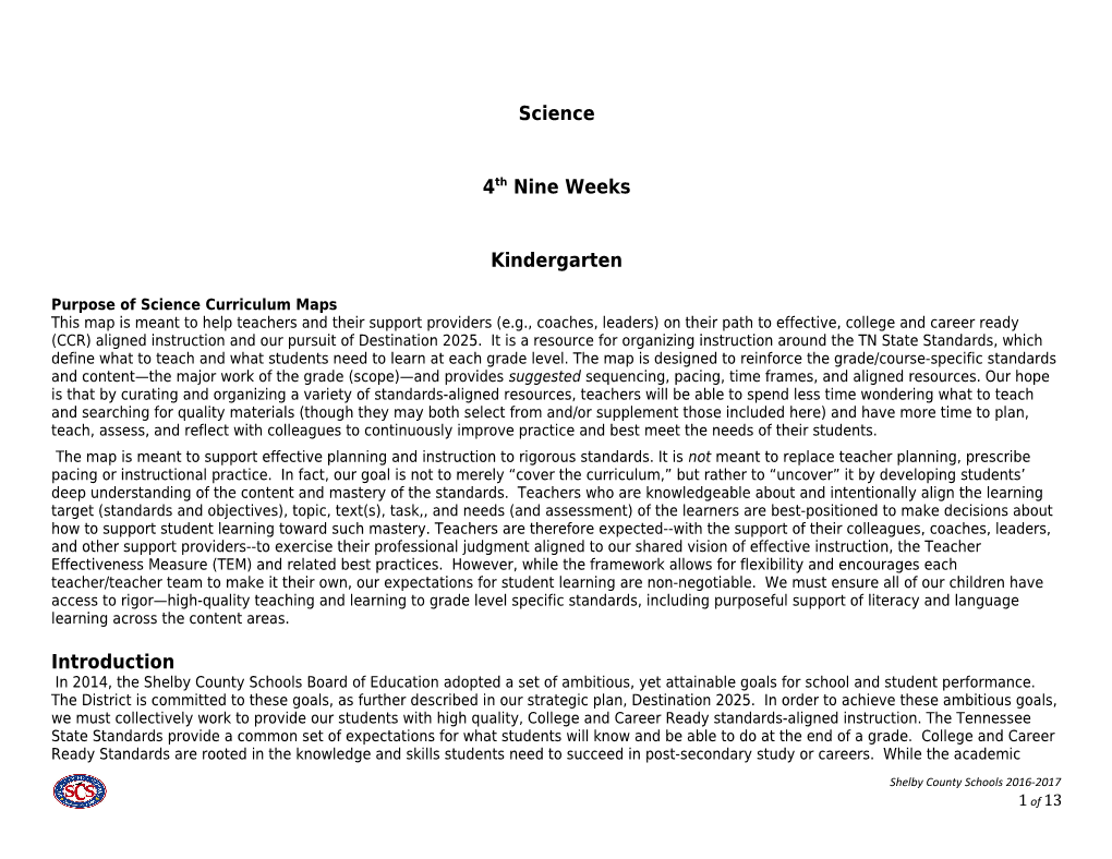 Purpose of Science Curriculum Maps s1