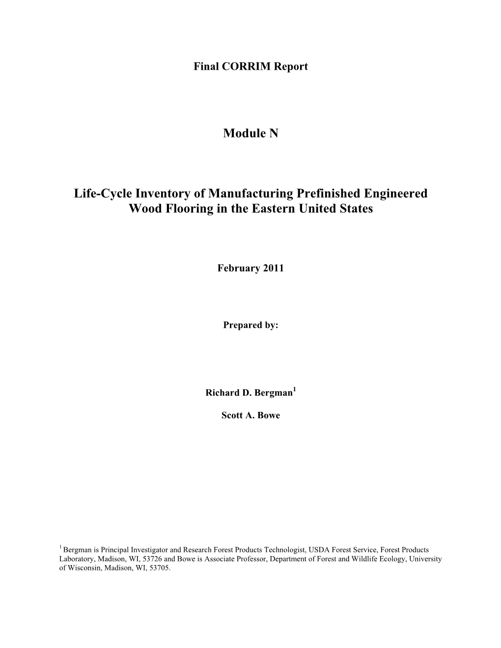 Life-Cycle Inventory of Manufacturing Prefinished Engineered Wood Flooring in the Eastern United States