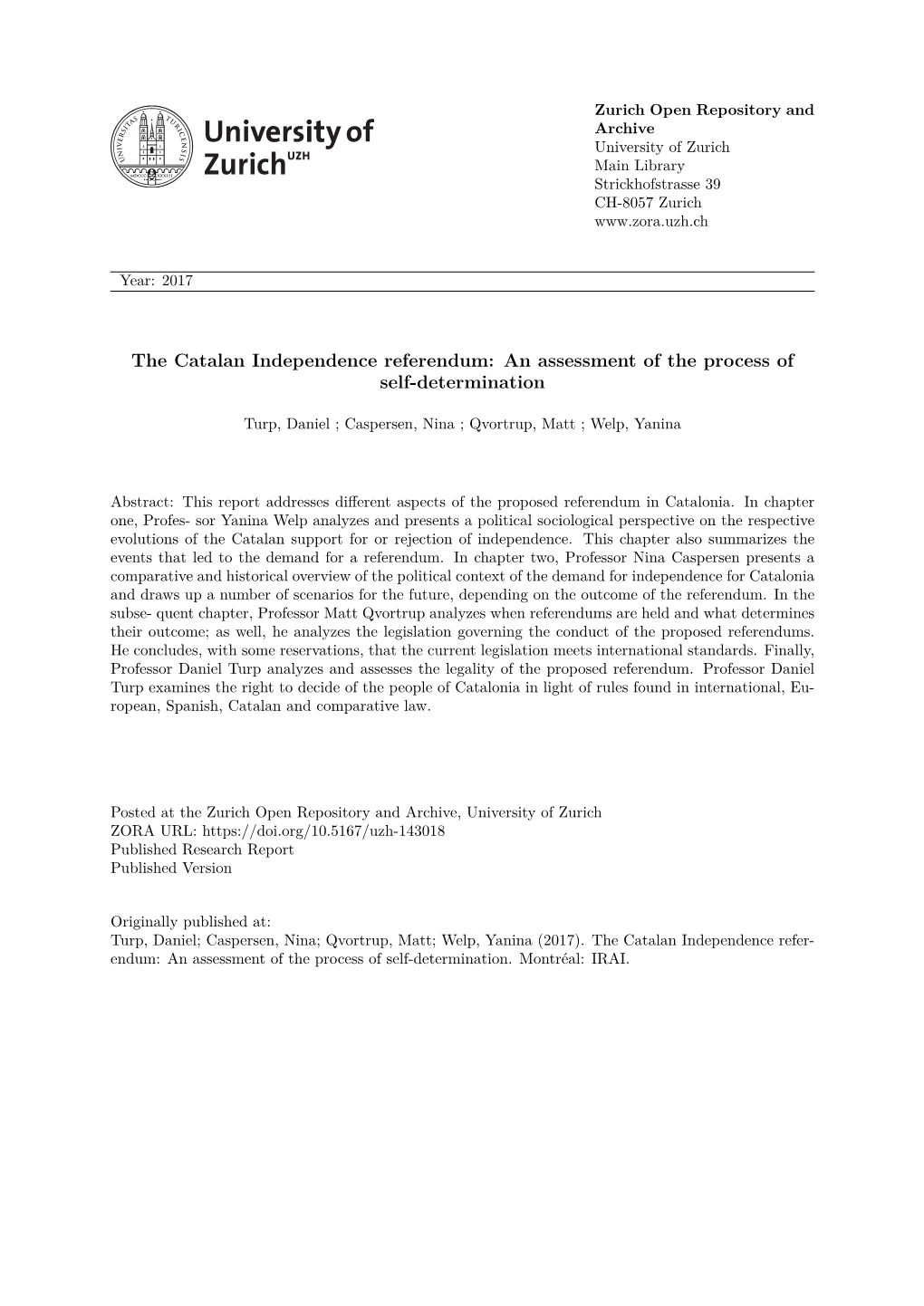 The Catalan Independence Referendum: an Assessment of the Process of Self-Determination