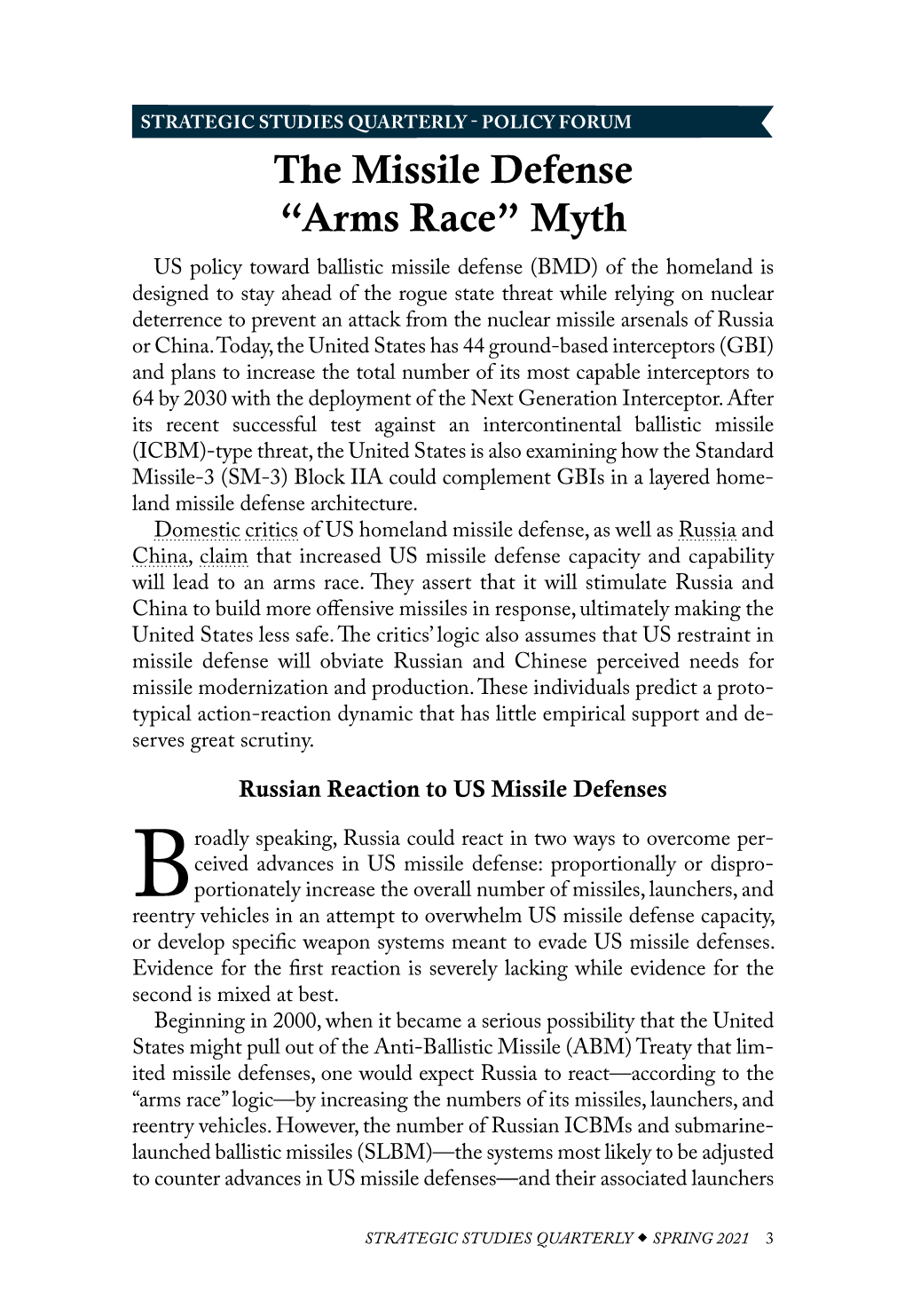 The Missile Defense “Arms Race” Myth