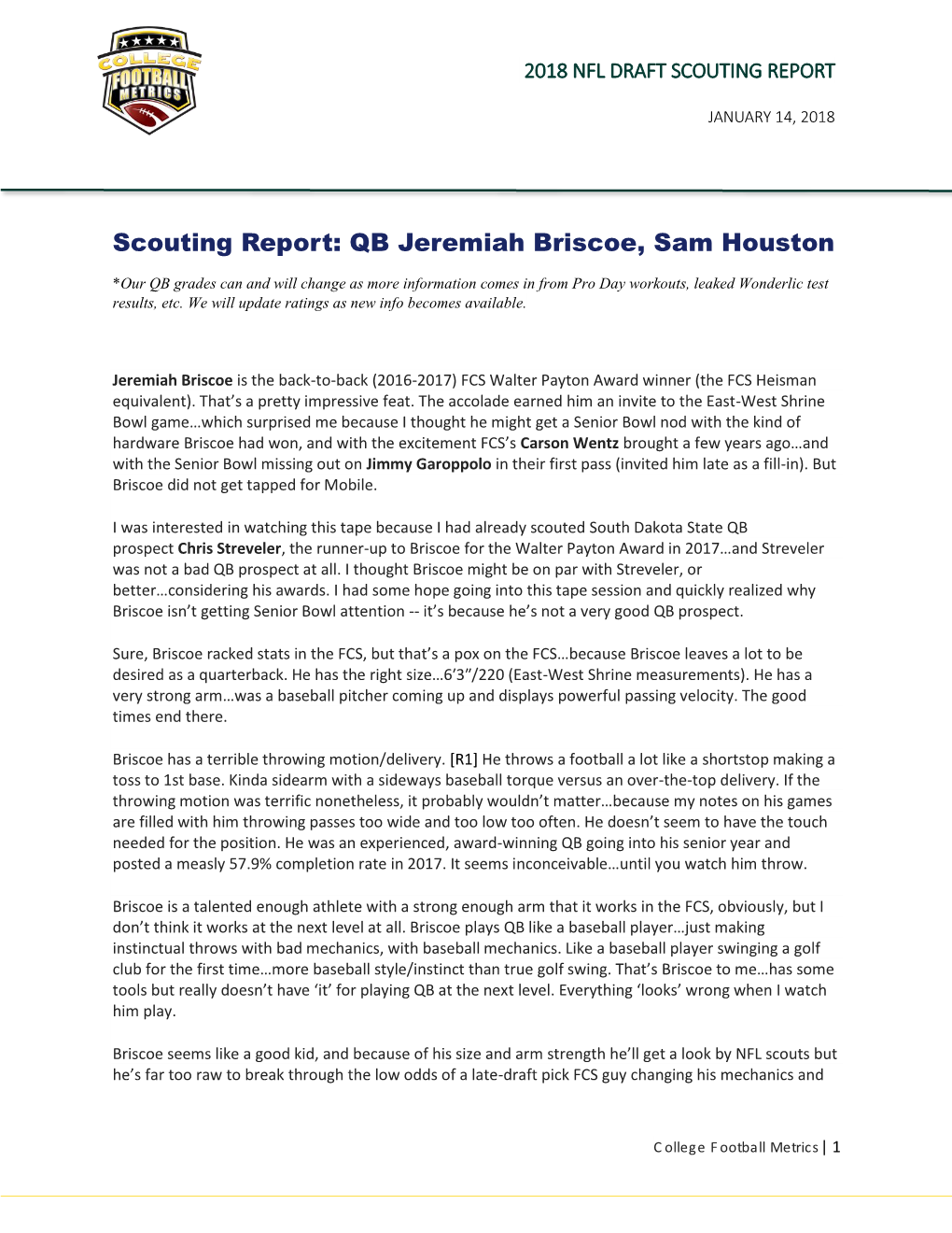 Scouting Report: QB Jeremiah Briscoe, Sam Houston