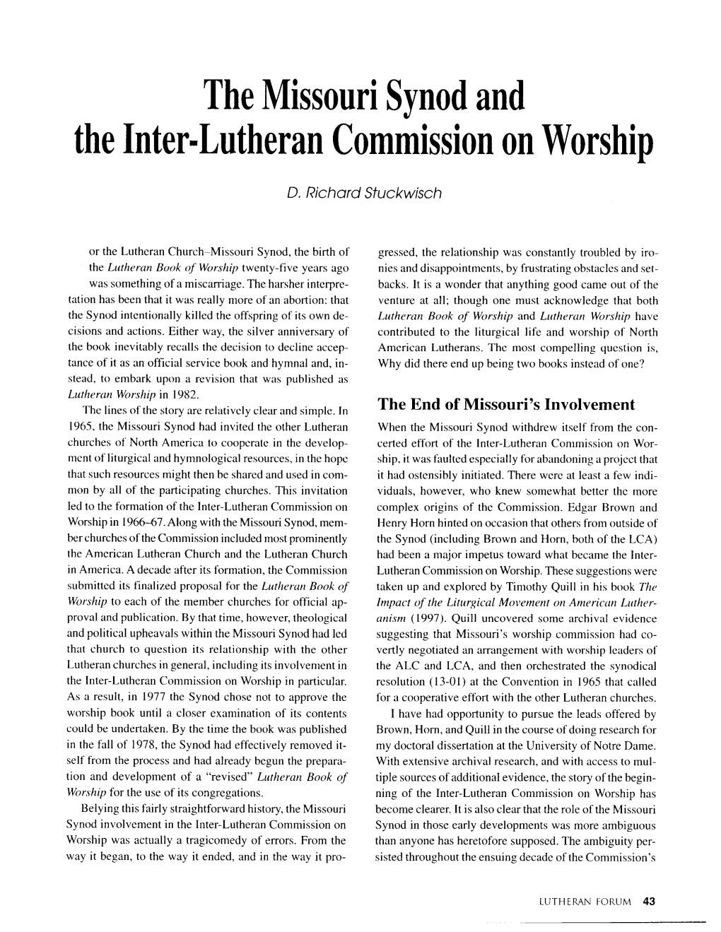 The Inter-Lutheran Commission 0N Worship