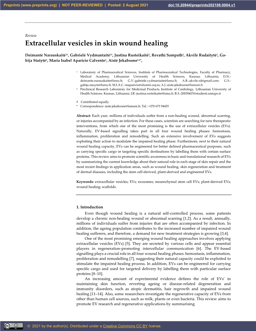 Extracellular Vesicles in Skin Wound Healing