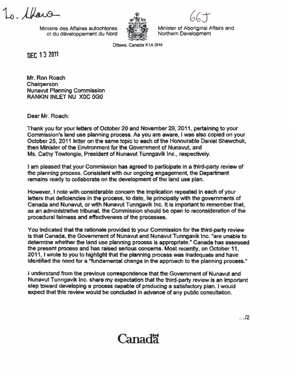 10-125E-2011-12-13 Letter from AANDC Minister Re Review.Pdf