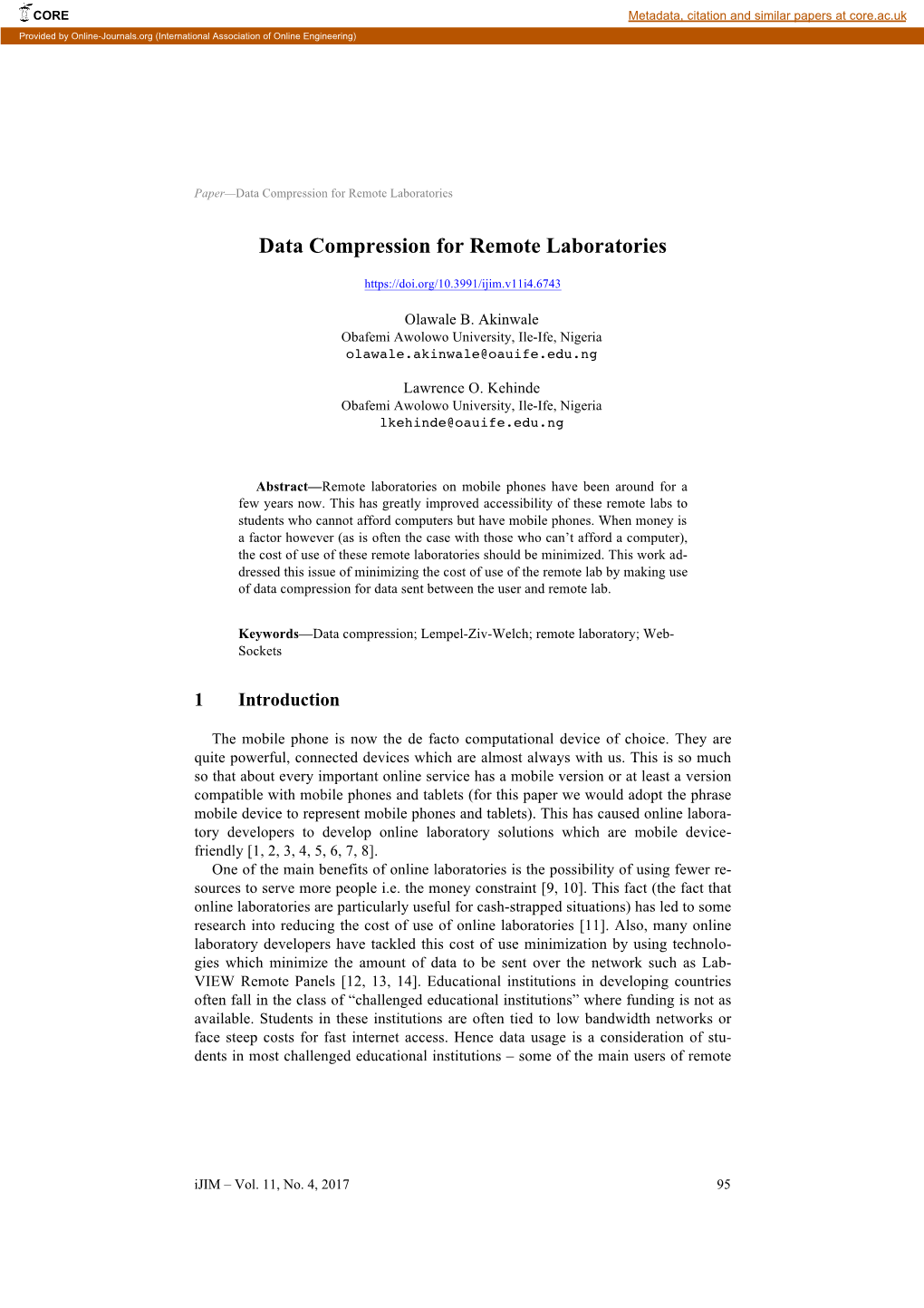 Data Compression for Remote Laboratories