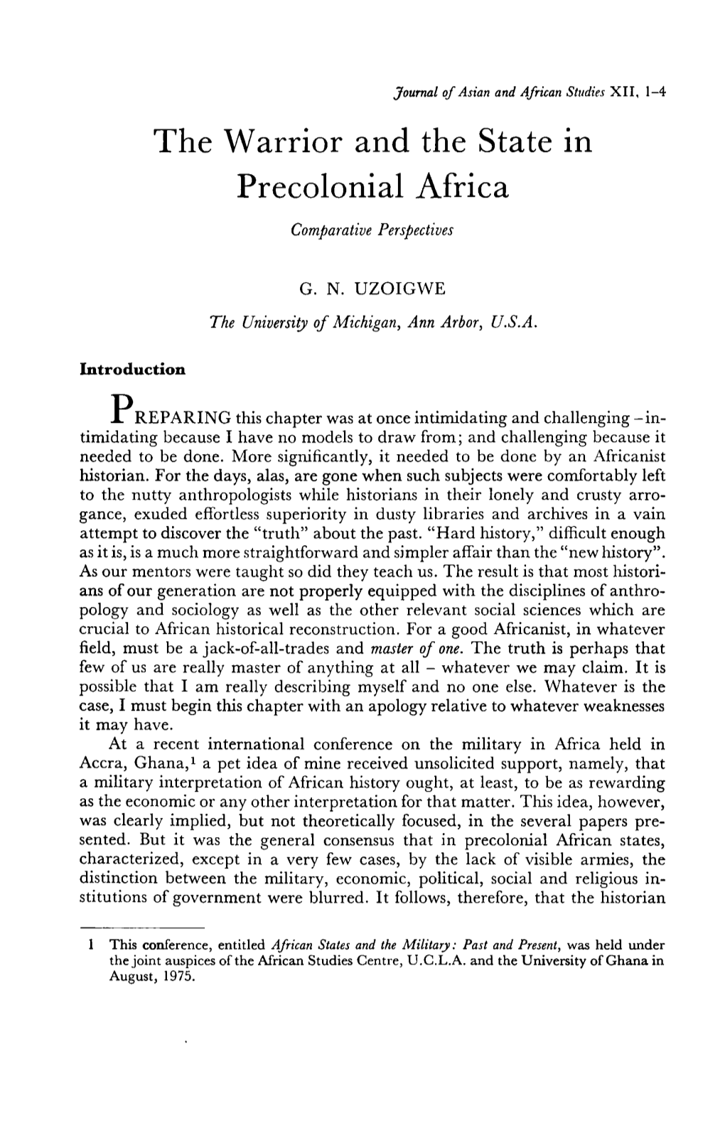 The Warrior and the State in Precolonial Africa Comparative Perspectives