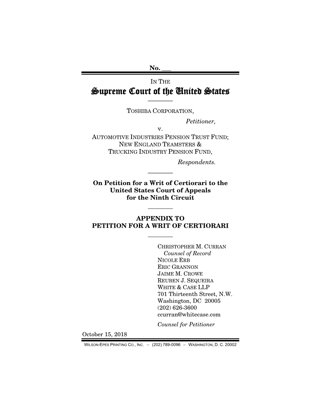 Toshiba Corp. V. Automotive Industries Pension Trust Fund (U.S. Supreme