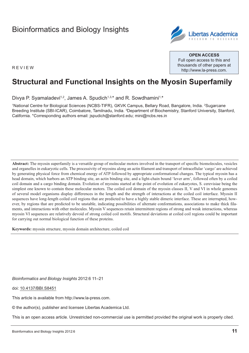 Bioinformatics and Biology Insights Structural and Functional Insights