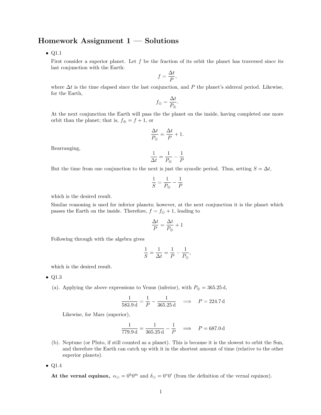 Homework Assignment 1 — Solutions